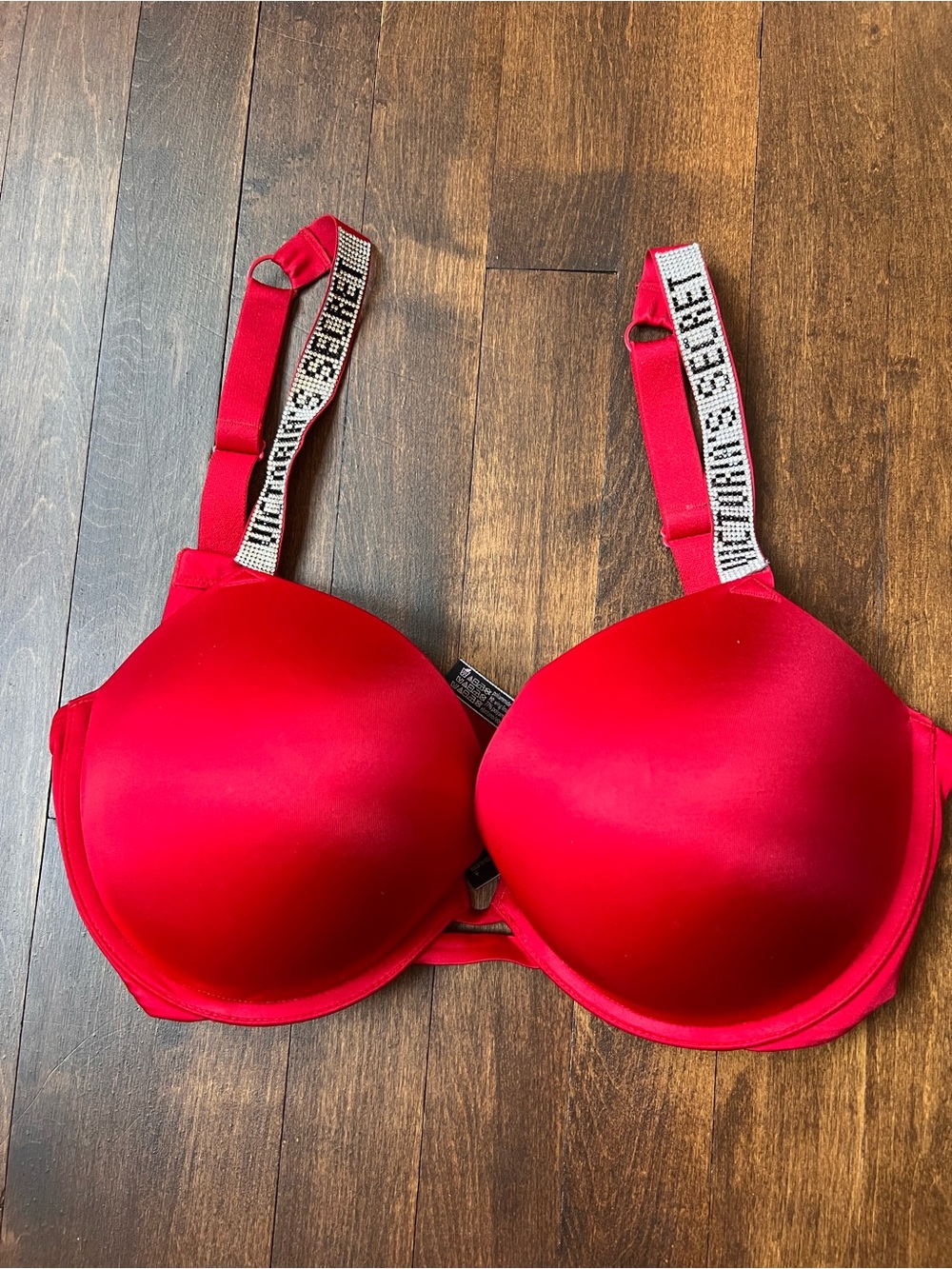 Victoria's Secret Bright Red Push-Up Bra with Logo Straps